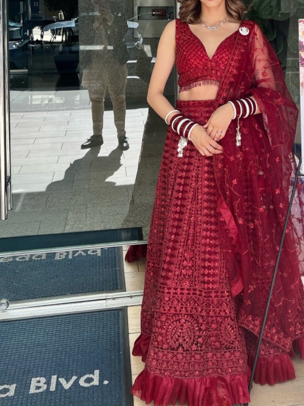 Elegant Maroon Embroidered Skirt Set with Dupatta - Brand: